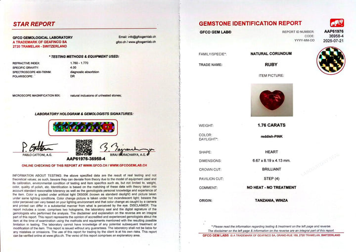 1.76ct Heart-Shaped Reddish-Pink Ruby