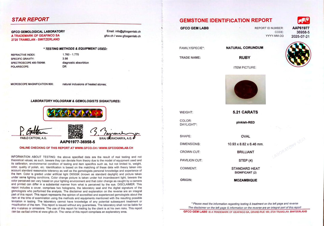 5.21ct Oval Cut Pinkish-Red Ruby Gemstone